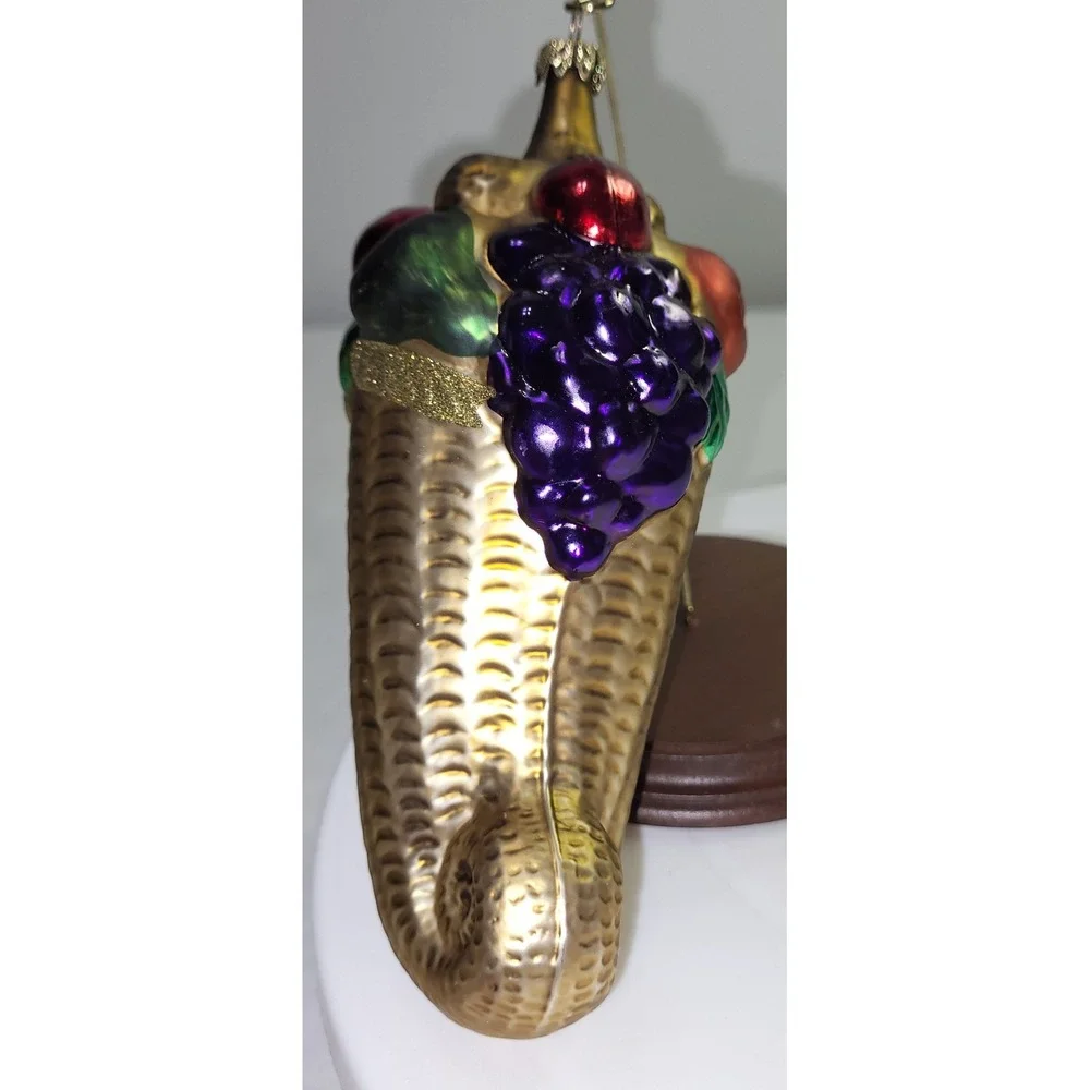 Germany Cornucopia Blow Mold Ornament Gold Harvest Fruit Thanksgiving Holiday